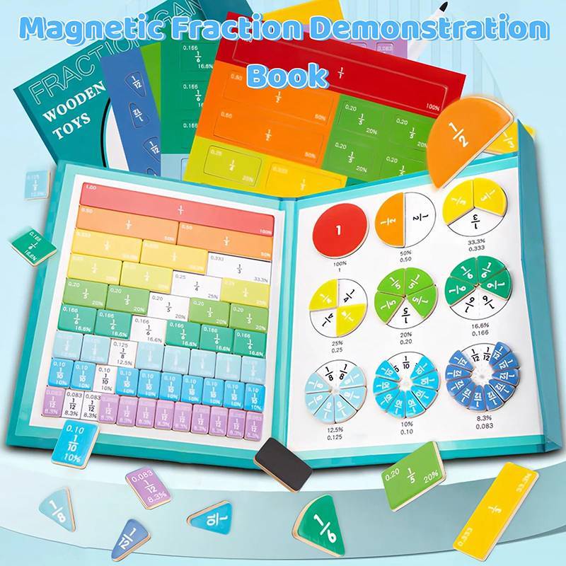 Onetimingblissea หนังสือเศษส่วนแม่เหล็กสําหรับเด็กที่มีกระเบื้องและวงกลมชุดการศึกษา SEA