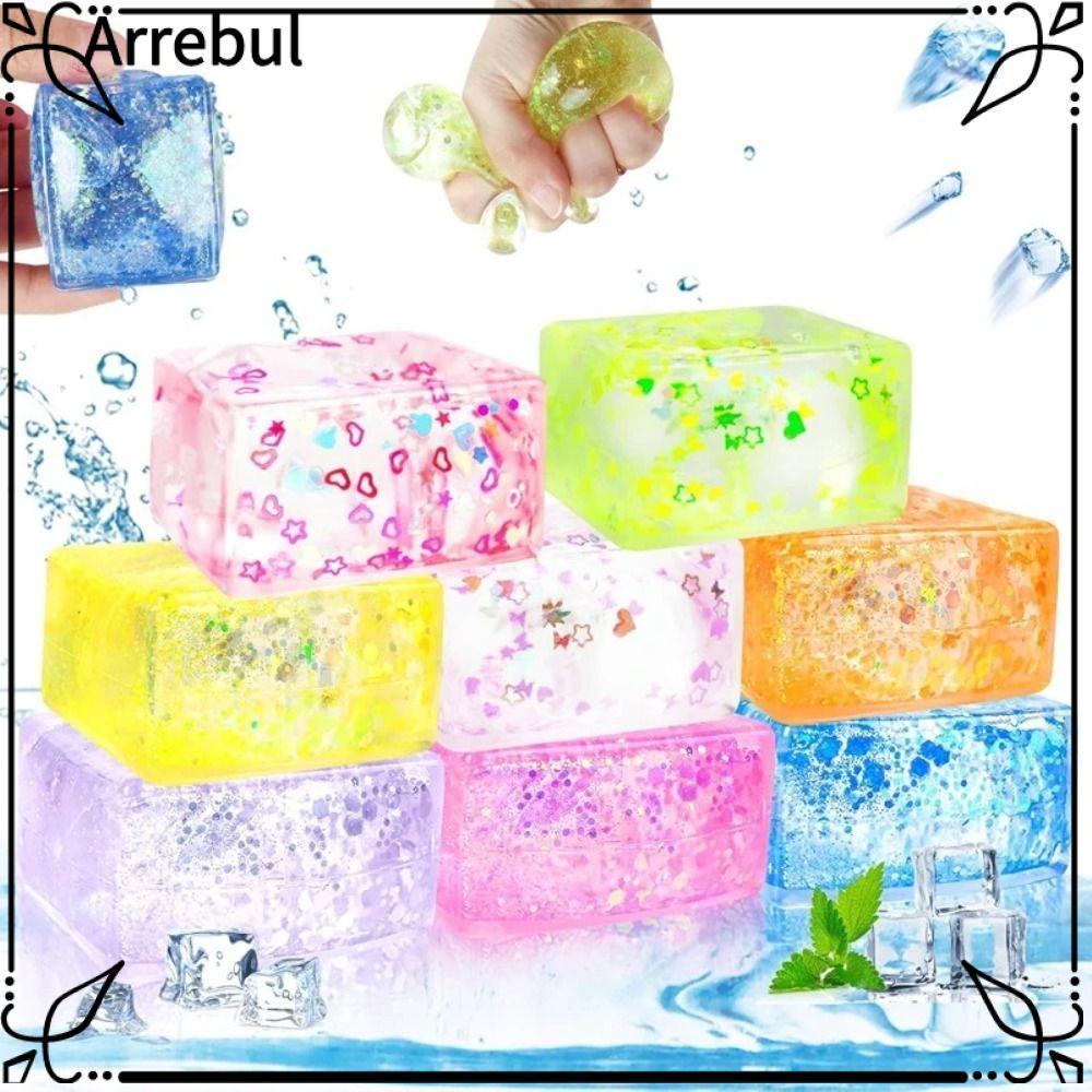 AROBUL Glitter Squishy Cube, Slow Rise Soft Texture Gel Ice Cube, Creative Malt Sugar Decompression 