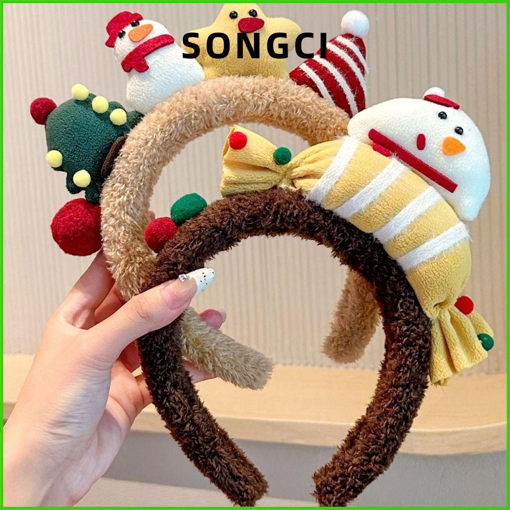 SONGCI ที่คาดผมต้นคริสต์มาสสําหรับเด็ก, Snowman การ์ตูนการ์ตูน Elk Hairband, Premiun ตลก Elk น่ารักโ