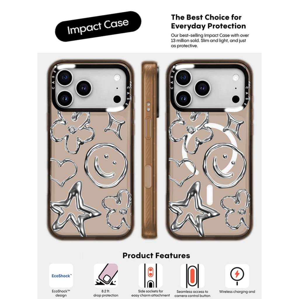 CASECASE X รูปแบบหยดน้ํากรณีสีน้ําตาลใสแม่เหล็กดูด Impact Case สําหรับ Apple IPhone 13 14 15 16 17 Pro Max พร้อมกล่อง