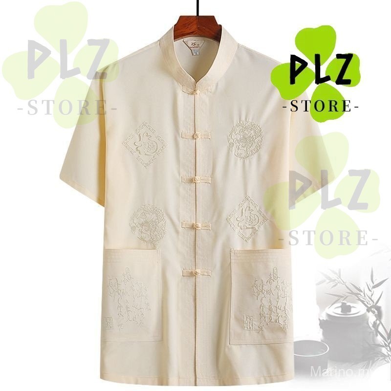 ชุดฮั่นฝูชายชุดพื้นเมือง 中 ผู้ชาย 中 Fuur Fuur 上衣 男 tang ชุดเสื้อผ้าปีใหม่ T Tang เสื้อชายพ่อเสื้อผ้า