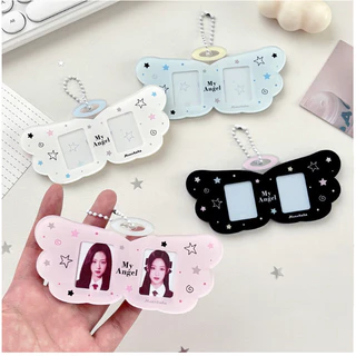 Angel Wings 1 นิ้ว ID Holder อะคริลิคผู้ถือบัตร Hard Card Case CP Collection Decor Idol Card Protector จี้