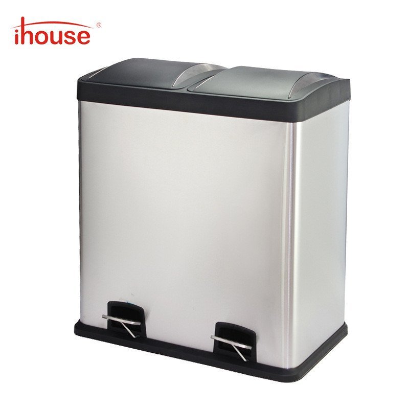 Sorting Dry Wet Separation ถังขยะในครัวในครัวเรือนถังขยะพร้อมสต็อก ihouse Foot-ดําเนินการ 60L สแตนเล
