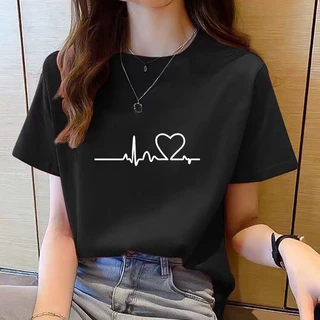 เสื้อยืดแขนสั้น คอกลม ทรงหลวม สีขาว แฟชั่นฤดูร้อน สไตล์เกาหลี สําหรับผู้หญิง