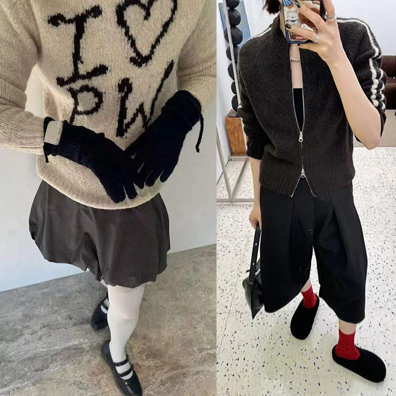 WE88 Self Portrait 2025Autumn Winter Trendy Front Two Back Wear English Letter Jacquard Round Neck D