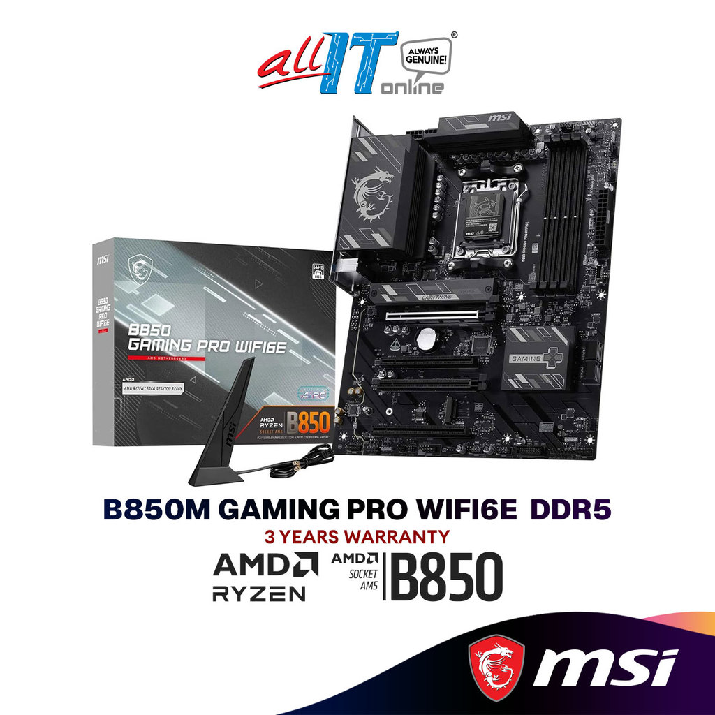MSI B850M GAMING PLUS WIFI6E Micro ATX (mATX) เมนบอร์ดสําหรับเล่นเกม AMD AM5 ซ็อกเก็ต 4-DDR5 DRAM สล