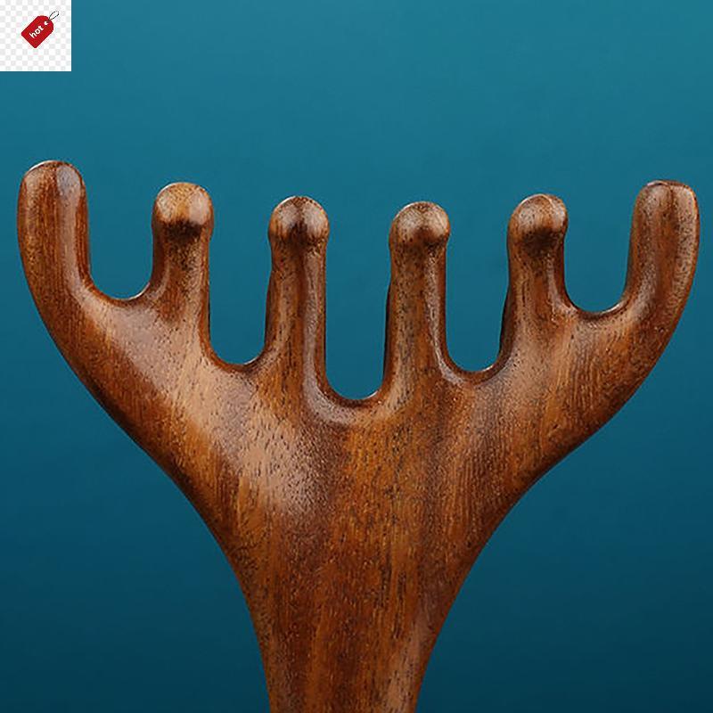 ALIK Body Meridian หวีนวดเรซิ่นกวาง Antlers ฟันกว้างฝังเข็มช่วยการไหลเวียนโลหิต Anti-static ผมเรียบ TH