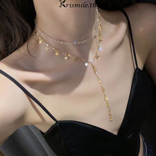 COD-ในไทย💖สร้อยคอจี้ดาว พู่ยาวรูปตัว Y สไตล์โบฮีเมียนแนววินเ…