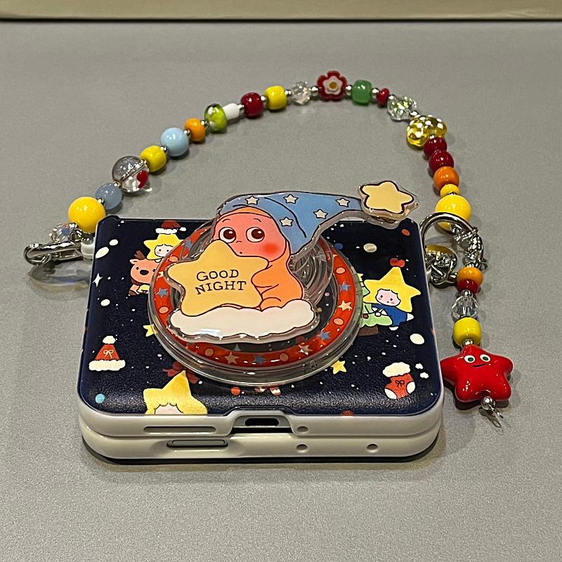 การ์ตูนต้นคริสต์มาส Star Baby Magnetic Bracket เคสโทรศัพท์เหมาะสําหรับ Samsung Galaxy Z Flip 7 6 5 5G Lanyard พับ Hard Shell สําหรับ PuraX N3Flip MixFlip 2 ฝาครอบป้องกัน