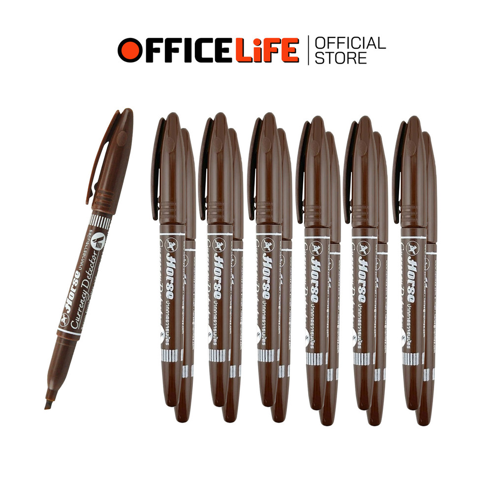 Horse (ตราม้า) ปากกาตรวจแบงค์ปลอม ปากกาตรวจสอบธนบัตร ตรวจได้ทุกธนบัตร ( 12 ด้าม )