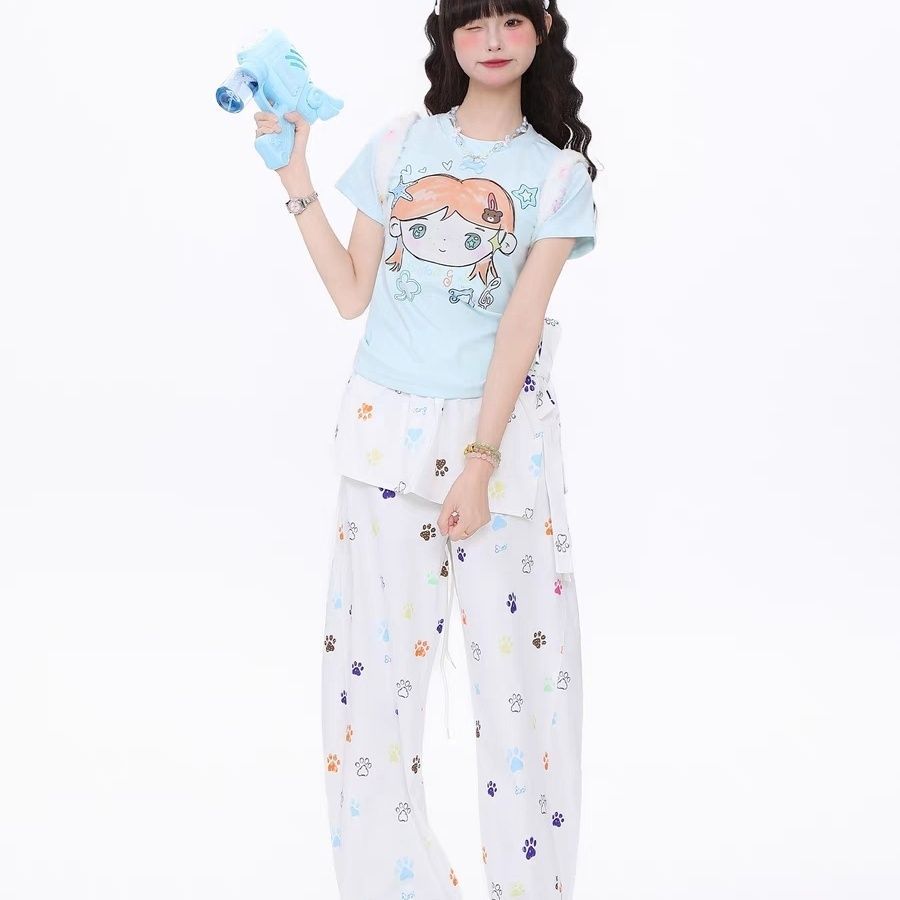 เสื้อยืดแขนสั้นผู้หญิง ลดริ้วรอย ลายพิมพ์เก๋ สไตล์ใหม่ รูปที่ 6