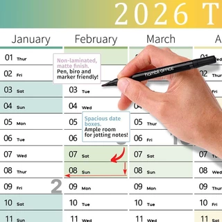 ปฏิทินปี 2026 ปฏิทินตารางช่องเล็กสำหรับปี 2026 แผนการและตารางวัน สามารถเขียนได้ ขนาดใหญ่