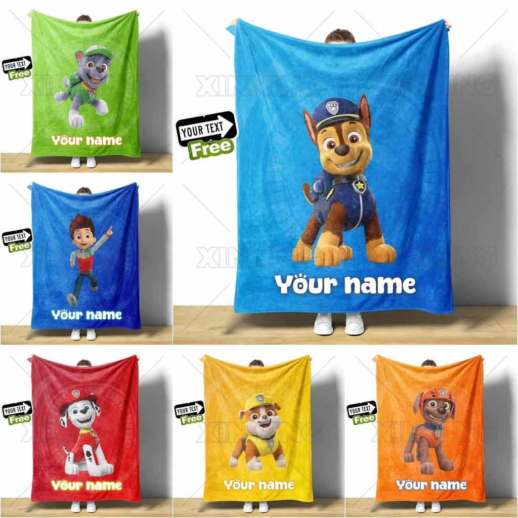 Custom ชื่อ Paw Patrol Flannel นุ่มเด็กผ้าห่ม HD รูปแบบสํานักงาน Nap เครื่องปรับอากาศบางโยนของขวัญวั