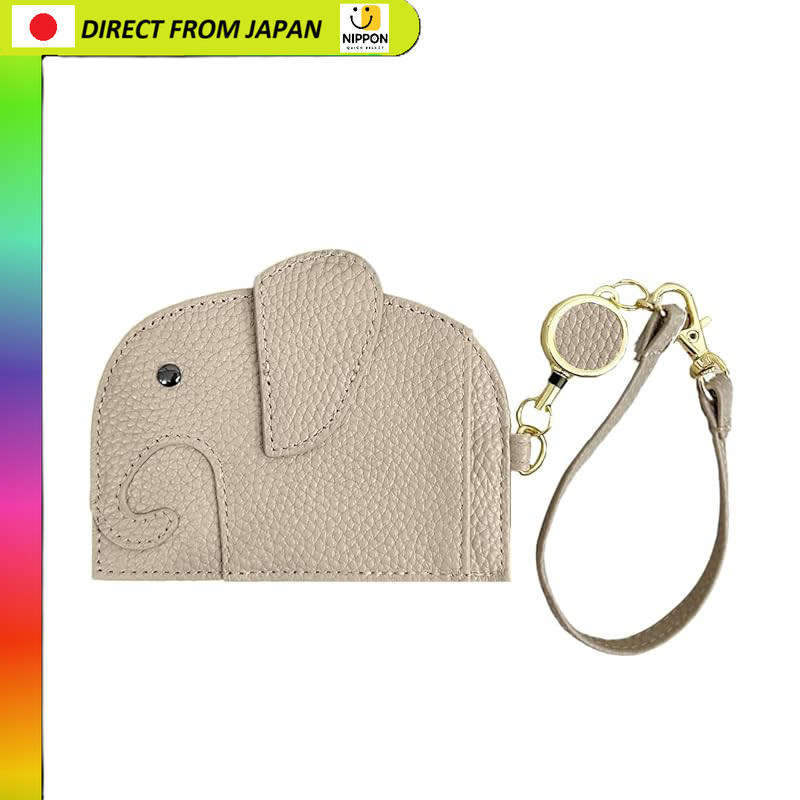 【From Japan】
Gizelle ID Card Holder with Reel Vertical Leather Pass Case Double-Sided Elephant Desig