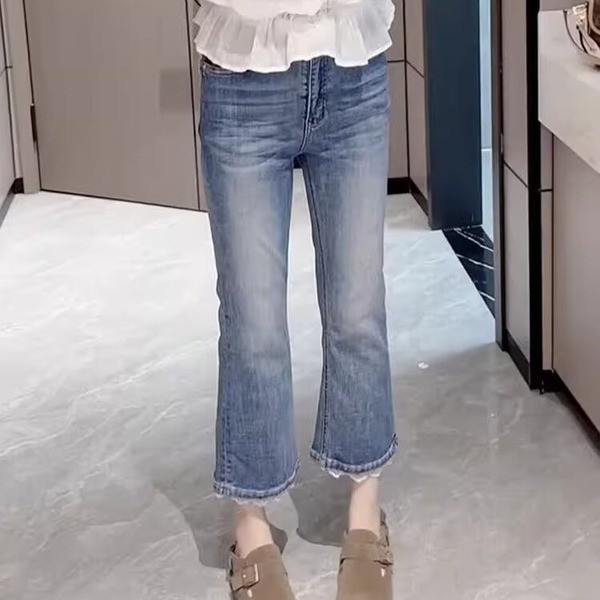 กางเกงวอร์ม กางเกงสแล็ค baggy jeans หญิง กางเกงยีนส์สำหรับผู้หญิง แบบยืดหยุ่น ทรงเพรียว สไตล์ตะวันตก