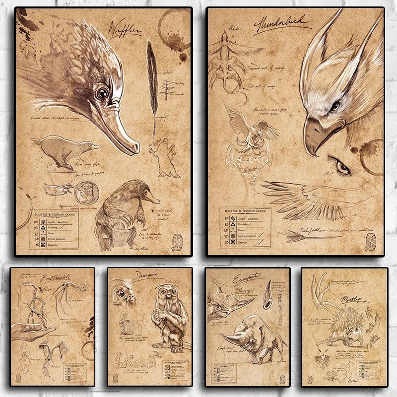 Field Notes Niffler Note The Myth Monster 80s Retro ผ้าใบพิมพ์โปสเตอร์สําหรับห้องนั่งเล่นภาพวาด Art 