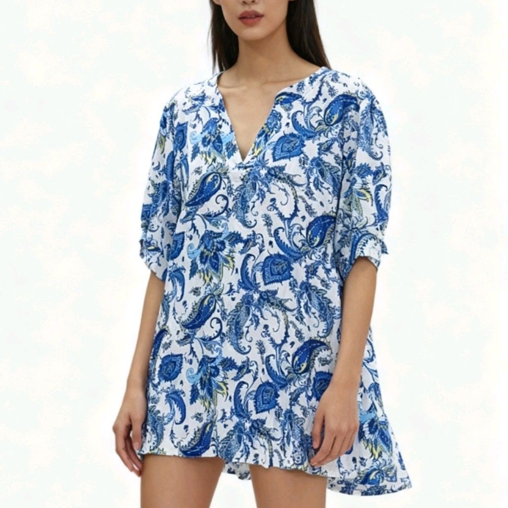 ชุดคลุมท้อง Belly Shirt ขนาดใหญ่ สีขาว orchid mint mambo คอสวมแบบ Oversize F2512/29