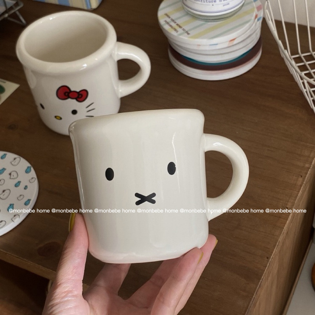 แก้วมัค แก้ว แก้วกาแฟ มีที่จับ รูปmiffy🐰&kitty 350ml สำหรับร้านกาแฟ พร้อมส่ง - รูปที่ 3