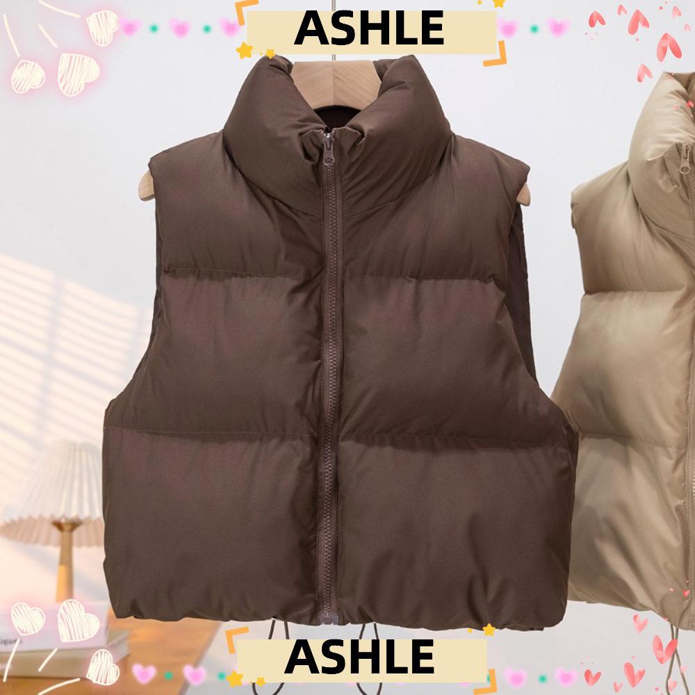 ASHLE เสื้อกั๊กแขนกุดผ้านวม,ฤดูใบไม้ร่วงฤดูหนาวผ้าฝ้ายผู้หญิงลงเสื้อกั๊ก, 2024 Warm สั้น Stand-up Collar เสื้อแจ็คเก็ตเดินทางกลางแจ้ง