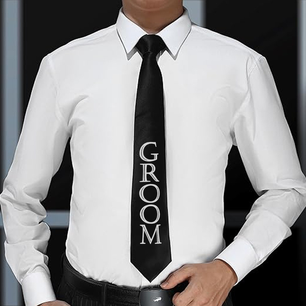 เครื่องประดับแฟชั่นงานแต่งงานตกแต่ง Tie Tie สีดําพิมพ์ Party GROOM Groomsmen Group Letter GROOM