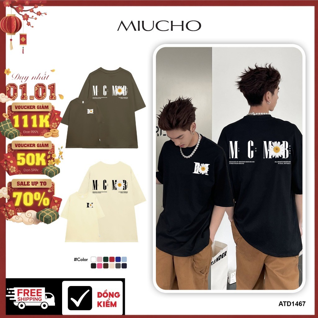 ATD1467 Miucho Man เสื้อยืดผู้ชายพิมพ์ลายดอกเบญจมาศหลวมในผ้าคอตตอนเย็นคอกลมพิมพ์ลายผสม