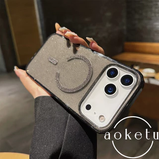 แหวนแม่เหล็กแวววาวขั้นสูงและหรูหราเหมาะสําหรับเคสโทรศัพท์ Apple 17promax iPhone 16promax/15pro เคสป้องกันการตกกระแทกแบบโปร่งใส