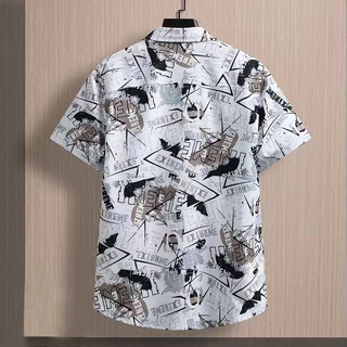 เสื้อดำคอปก เสื้อเชิ้ตแขนสั้นผู้ชาย พิมพ์ลาย 100% Polyester Dimension M-3XL