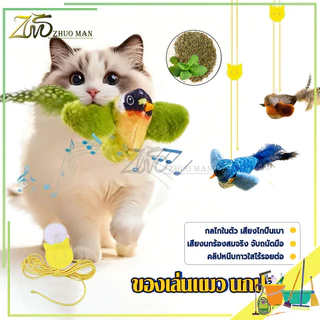 ของเล่นแมว นกปลอม ของเล่นแมวแบบโต้ตอบ ไม้ตกแมว ของเล่นนกจำลองเสียงร้อง รูปนกตลก มีเสียง ของเล่นสัตว์เลี้ยง