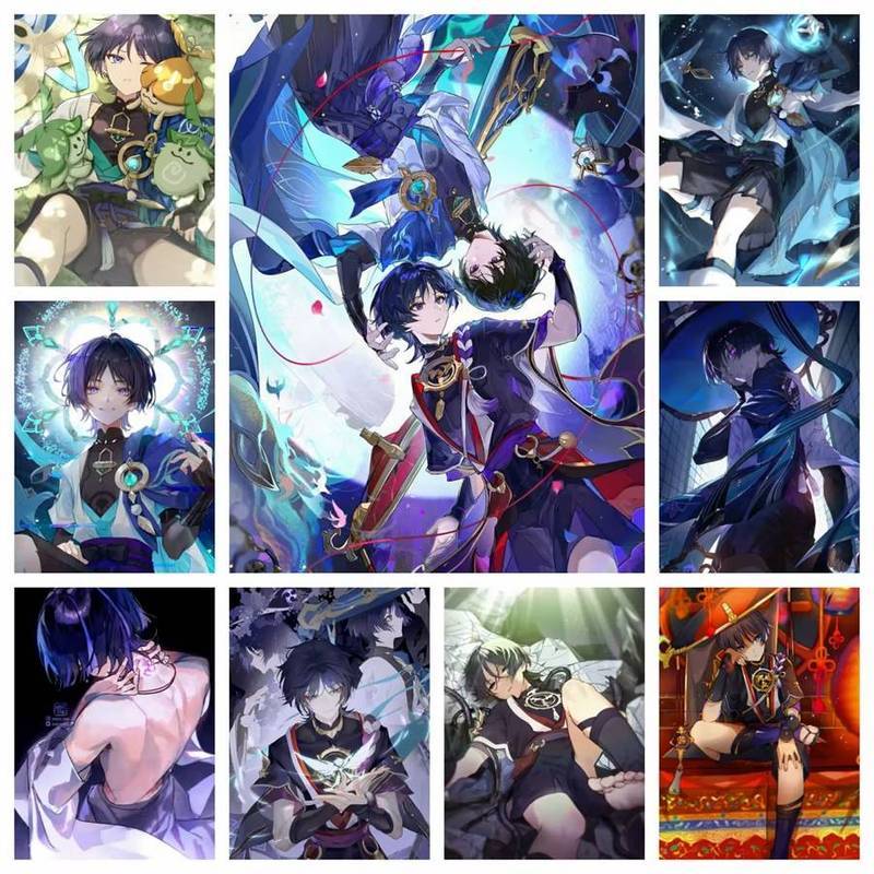 Genshin Impact Vagrant Scaramouche ภาพวาดโปสเตอร์ไม่มีกรอบผ้าใบจิตรกรรมสําหรับ Home Room Wall Decor