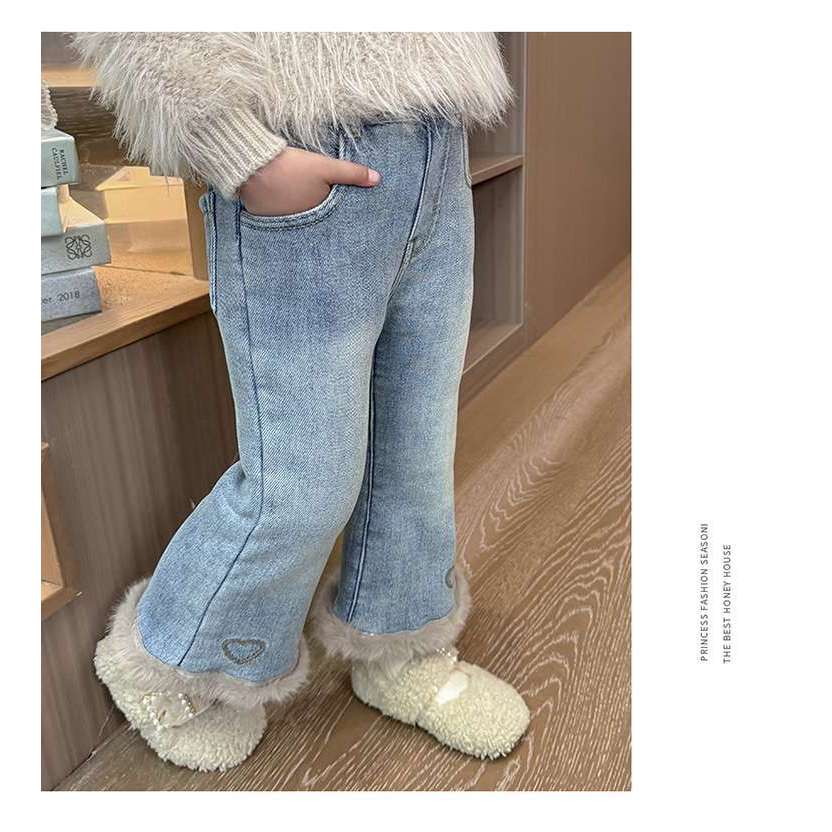 ฤดูหนาวใหม่ - เด็กหญิงเพิ่มกางเกงยีนส์กํามะหยี่เด็กหนาหนึ่งกางเกงกํามะหยี่ - รูปที่ 3
