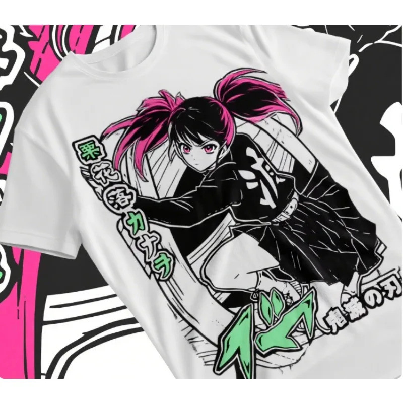 แนวโน้ม Musim Panas คอสเพลย์ Neutral สีดําและสีขาว Kanao Tsuyuri Waifu Gadis เสื้อยืด Demon Slayer K