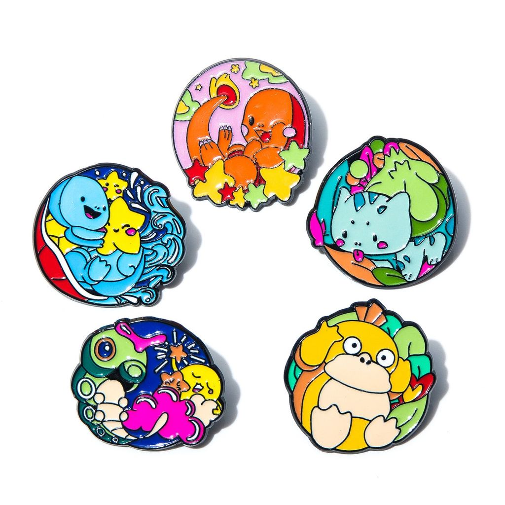 Pokemon Pikachu Squirtle Psyduck เข็มกลัดน่ารัก Creative Pokemon กระเป๋าเป้สะพายหลังโลหะตกแต่ง Badge