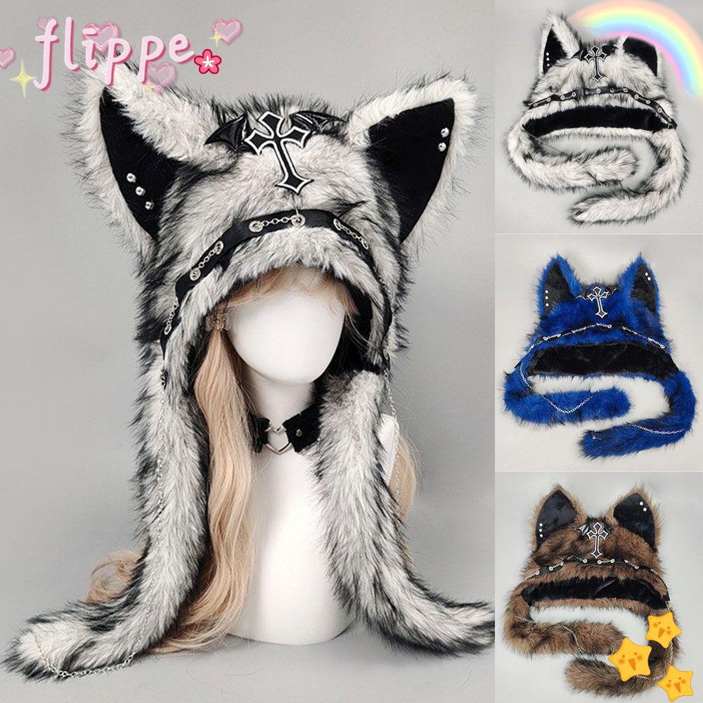 FIPE Gothic Plush หมวกหูแมว ขนฟูกนิ่ม สไตล์โคสเพลย์โลหะ เหมาะสำหรับฤดูหนาวและเป็นของขวัญที่ดี