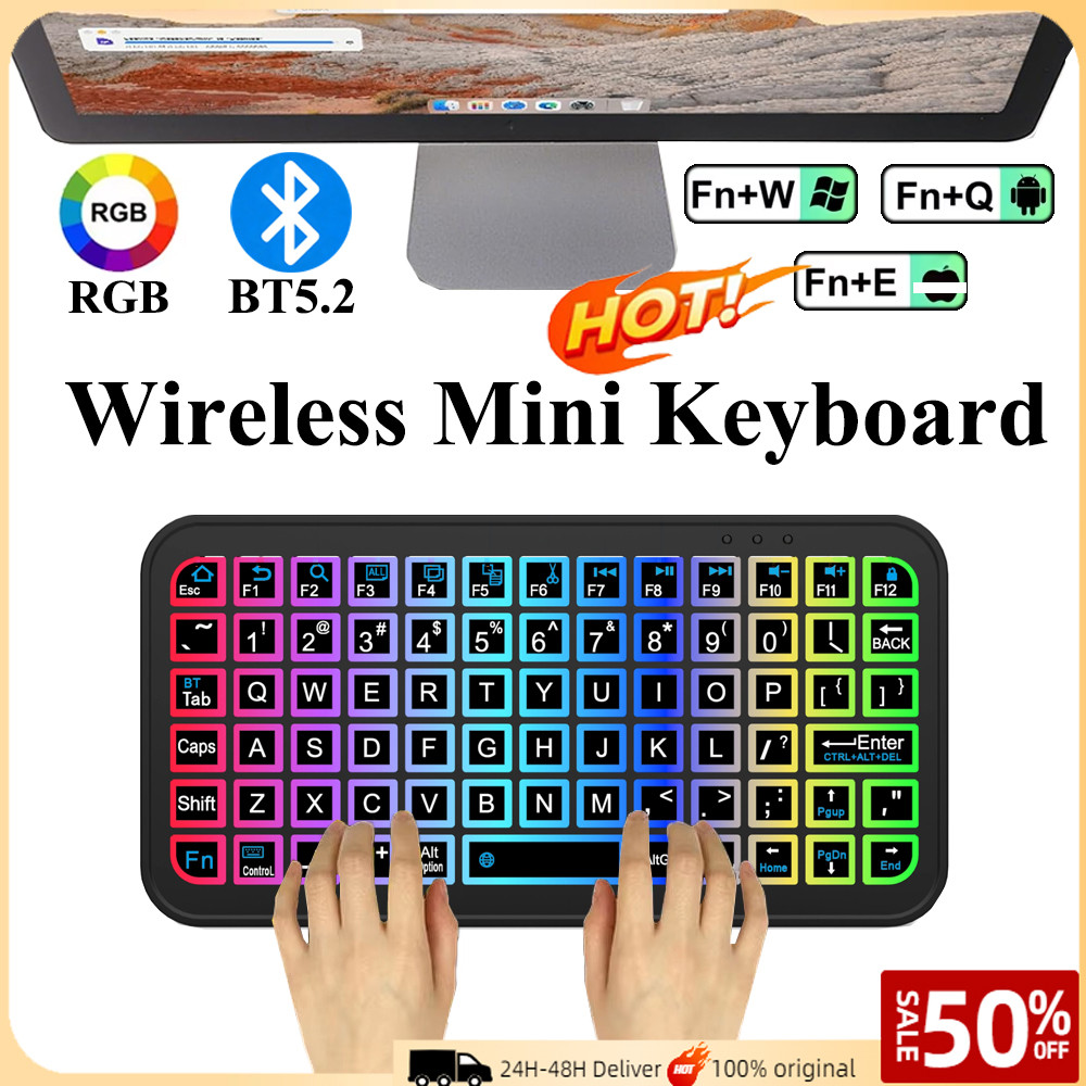 M7 คีย์บอร์ดบางเฉียบชาร์จบลูทูธ 5.2 คีย์บอร์ดไร้สายขนาดเล็ก RGB Backlit คีย์บอร์ดปิดเสียงบางเฉียบสําหรับ Windows Android IOS