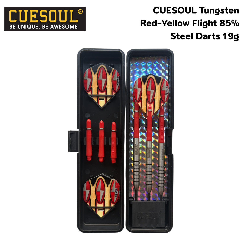ลูกดอกปาเป้า Cuesoul Tungsten Red-Yellow Flight 85%Tungsten Steel Darts 19g