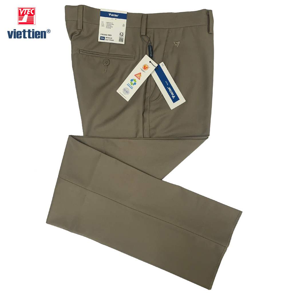 Viettien - กางเกงขายาวสีน้ําตาลผู้ชายทรง regular fit แบบไม่มีถ้วย - 1U4615