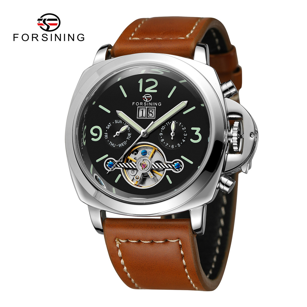 FORSINING 6924 อัตโนมัตินาฬิกาผู้ชาย Full Skeleton See-through Dial กันน้ําชายนาฬิกาของขวัญ