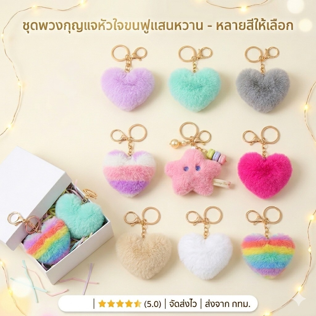 ร้านไทย ส่งไว 🌟 พวงกุญแจรูปหัวใจ ให้แฟน ของขวัญ ขนนุ่ม สไตล์ฟลัฟฟี่ ห้อยกระเป๋า เครื่องประดับ หัวใจ สายคล้องกระเป๋าKEY28