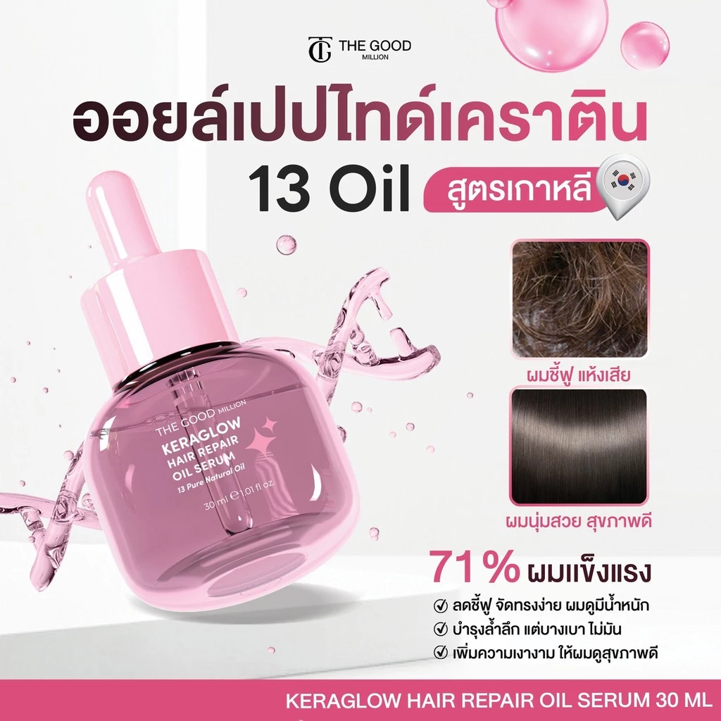 Keraglow Hair Repair Oil Serum ออยล์บำรุงผม เชื่อมแกนผม ฟื้นฟูผมเสีย คืนผมสวย เคราติน สูตรเกาหลี
