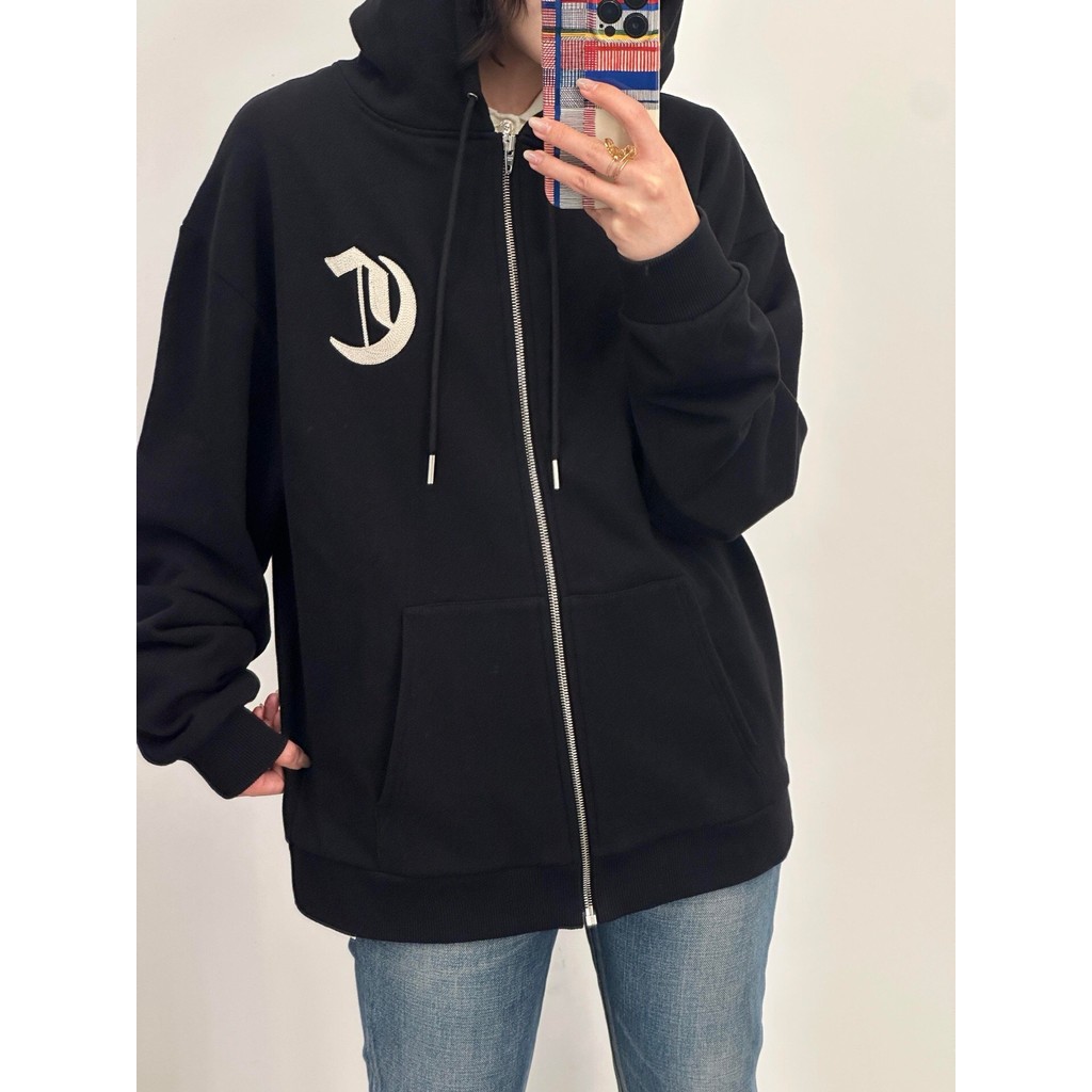 9OKW Chr///rts Early autumn zip-up hoodie with letter embroidery on the back, unisex, fashionable, c
