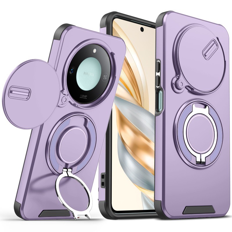 สําหรับ Honor X9D X9A X9B X9C X8D X7C X7D X6A X6B X6C X6D X5C X5D Plus X9C Smart สไลด์กล้องเลนส์ป้องกันแม่เหล็กผู้ถือแหวนโทรศัพท์กรณีขาตั้งเกราะกันกระแทกฮาร์ดซิลิโคนปก