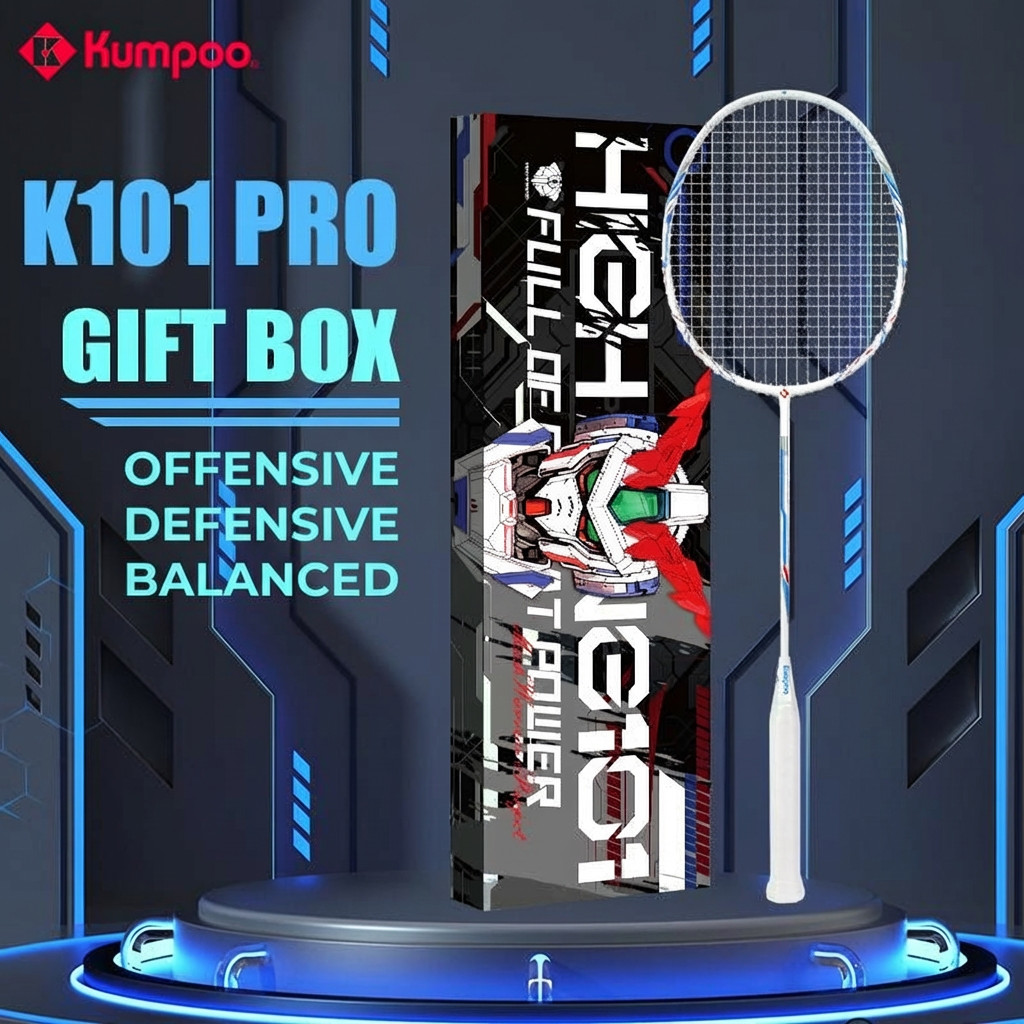 KUMPOO 101 Pro ไม้แบดมินตันของแท้อย่างเป็นทางการอัพเกรด, 4U G5 82g Ultra-Light,คาร์บอนไฟเบอร์,Max Tension 30lbs,เริ่มต้นsแร็กเก็ตเดี่ยว