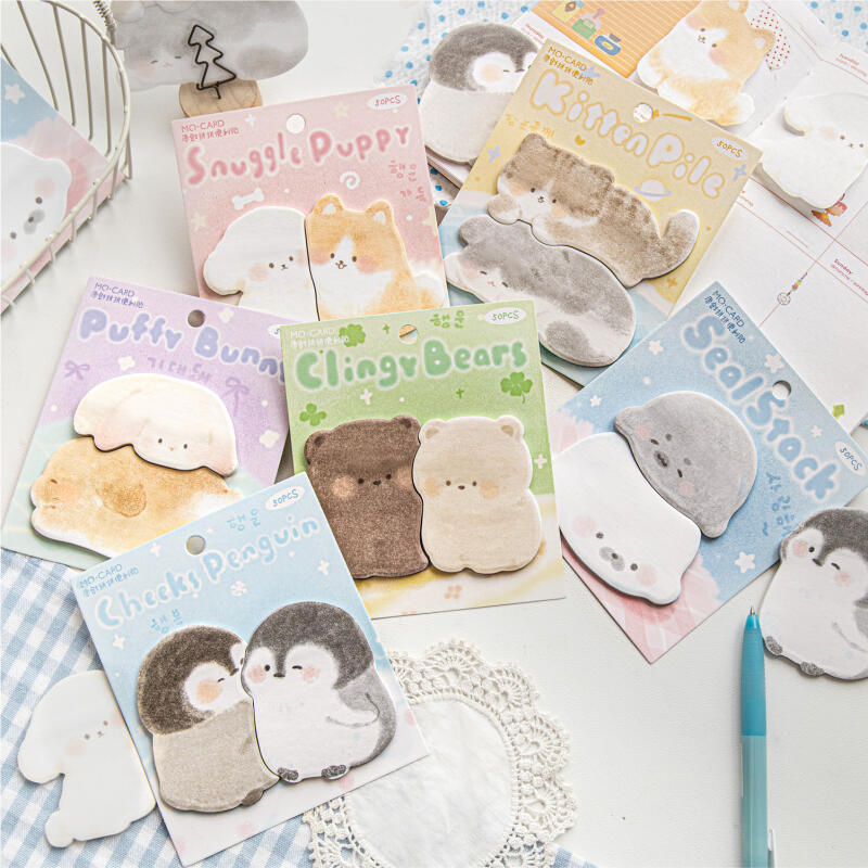 WEI 50 ชิ้น [Mengzai Duidui Series] Sticky Notes กระดาษเขียนสัตว์น่ารัก Journal Decor สติกเกอร์สําหรับ Scrapbooking Supplies