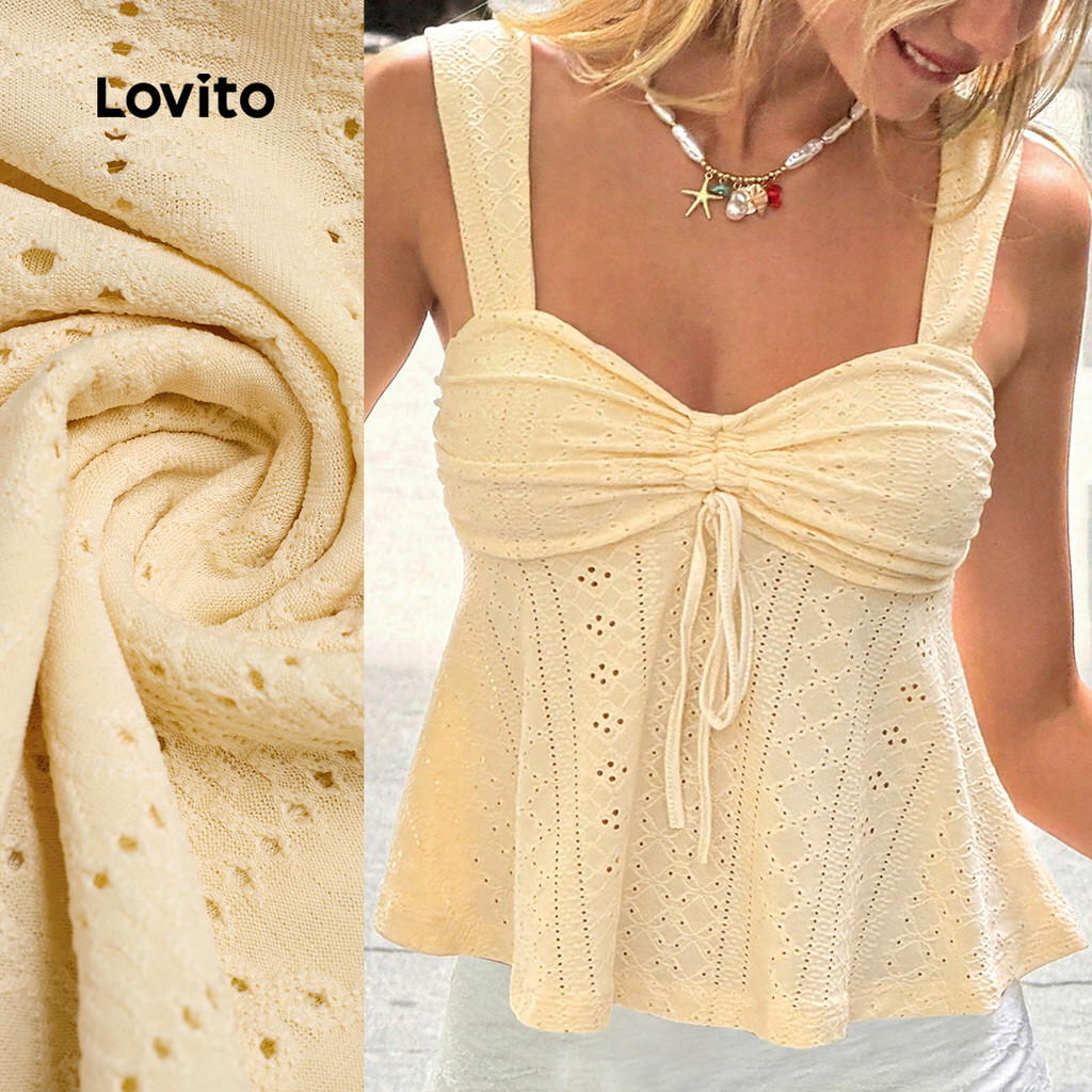 Lovito โบโฮ เดรสลายลูกไม้ เดรสสไตล์รีสอร์ตสําหรับผู้หญิง เหมาะสําหรับฤดูใบไม้ผลิและฤดูร้อน L191AD019