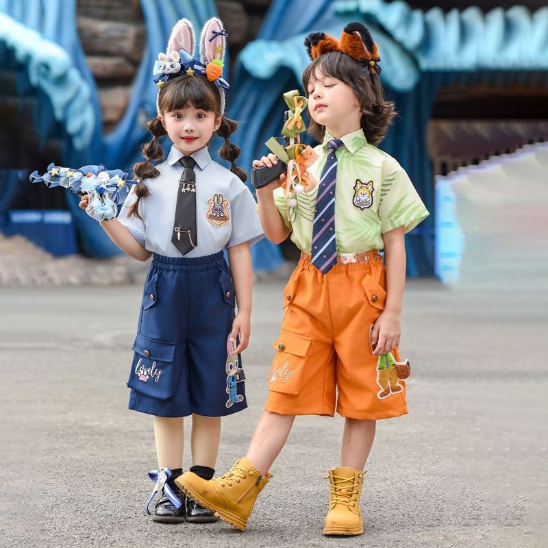 ชุดคอสเพลย์สัตว์ Judy &amp; Nick สำหรับเด็กอายุ 3-8 ปี ชุดสูทแขนสั้น สบายผิว