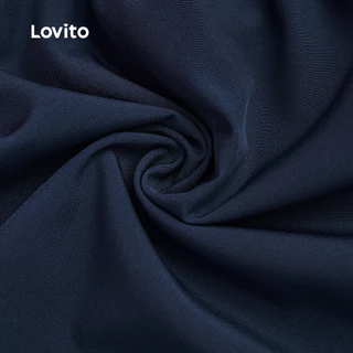 Lovito เดรสแคชชวลสำหรับใส่ทำงาน ดีไซน์คลาสสิกและใช้งานได้หลากหลาย สีน้ำเงินเข้ม ผูกโบว์ด้านหลัง เหมาะสำหรับฤดูใบไม้ผลิ/ฤดูร้อน สำหรับผู้หญิง L154ED239