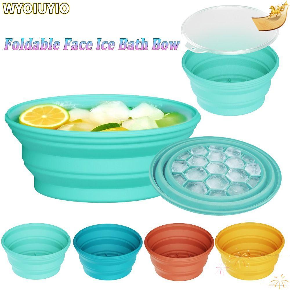 WYOIUYIO Face Ice Bath Bowl,ซิลิโคนพับได้แบบพกพาอ่างน้ําแข็ง,พร้อมฝาปิดถาดน้ําแข็งในตัวCool Therapy Skincare อ่างล้างหน้าสําหรับผู้หญิงสาว