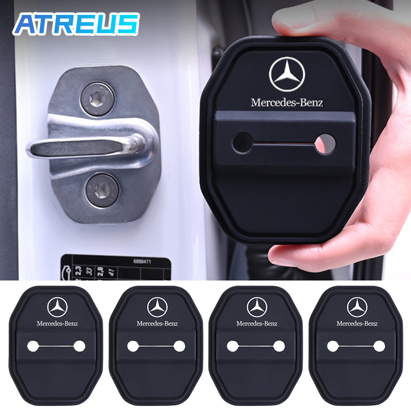 Mercedes แผ่นล็อคประตูรถยนต์ซิลิโคน ตรถซิลิโคนประตูล็อคฝาค ลดเสียงรบกวนขณะปิดประตู รถช็อกประตูสลักแผ่นป้องกัน สำหรับ Benz W211 W212 W206 W124 W205 C Class W207 W204 W220 W213 W218 W222