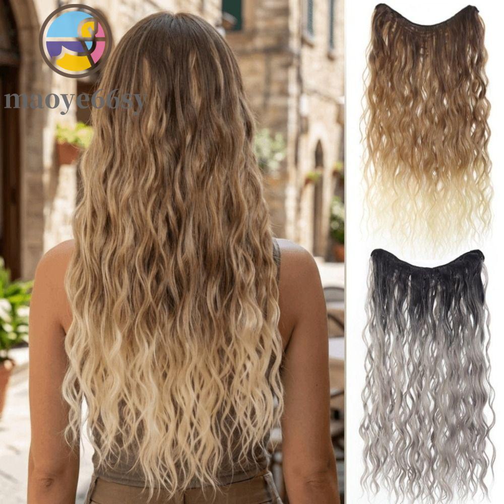 MAOYE66SY ยาวน้ําหยัก Hairpieces, 24 นิ้ว 5 คลิป U-รูปครึ่งวิกผม,อุปกรณ์เสริมผมสังเคราะห์ผมที่มองไม่