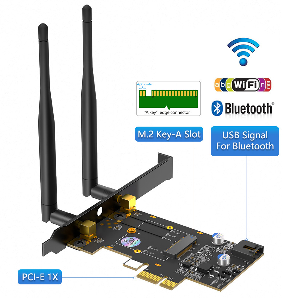 JMT M.2 NGFF A + E คีย์ PCI-E X1 2.4GHz/5GHz Dual Band อะแดปเตอร์การ์ด 5.4 บลูทูธสําหรับ AX200 / AX2